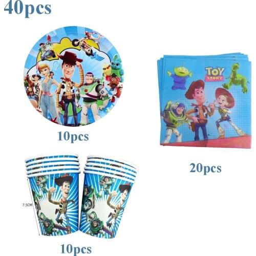 40Pcs/Pack Toy Story Kids Birthday Party Disposable Tableware Set Plates Napkins Cups Supplies Toy Story Theme Baby Shower Decor