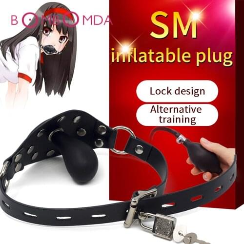 Inflatable Open Mouth Gag Oral Fixation Leather Fetish SM Bondage Dildo Mouth Stuffed Sex Toys For Women Restraints Erotic Games