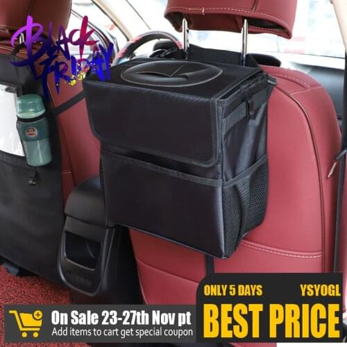 Portable Car Trash Bag Leakproof Car Seat Back Garbage Can with Lid Storage Organizer Pockets for Travel Outdoor Car Interior