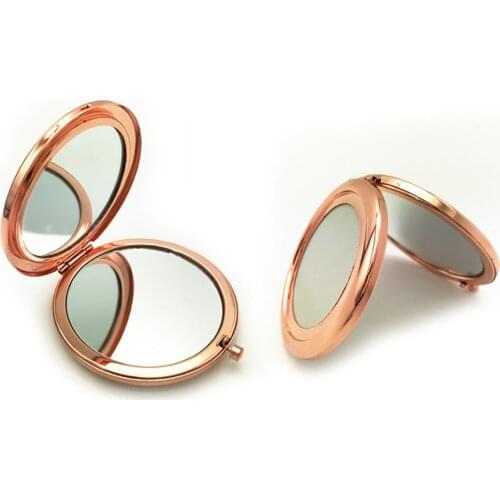Portable Solid Color Metallic Round Shape Makeup Pop-Up Dual-Side Mirror Pop-up designed makes it easy to be opened by one hand