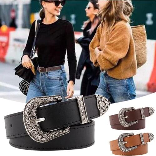 Belt Female Skirt Waistband Women Fashion Vintage Wide Elastic Buckle Waist Belt Western Design Waist Belt For Pants Jeans