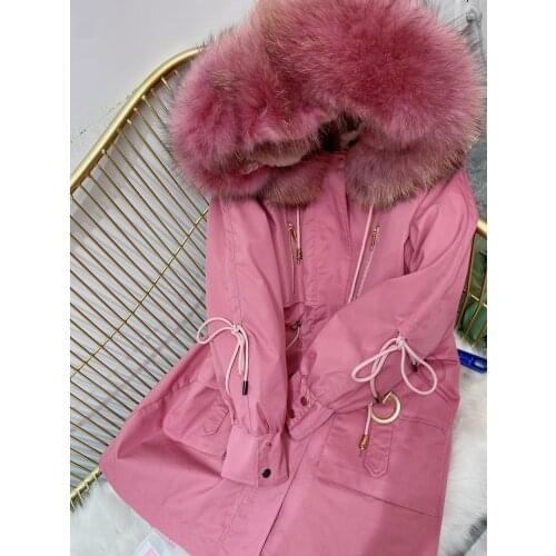 RosEvans Womens Winter Fur Jackets Lovely Pink Coats 2020 New Real Fur parka for women Warm Thick Detachable Loose overcoat