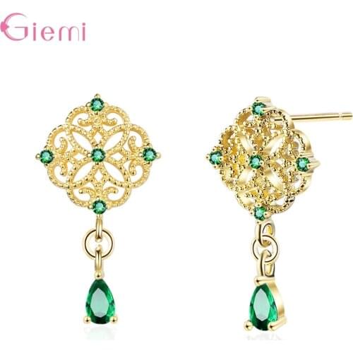 100% Real 925 Sterling Silver Dazzling Green Crystal Earrings For Women Chinese Style Dangle Earrings Fine Jewelry Accessory