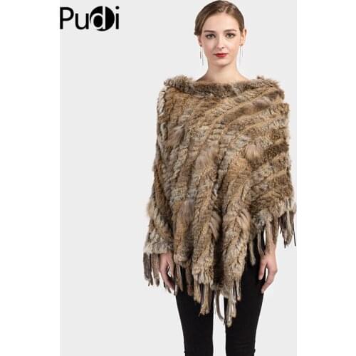 CK704 Real Knitted Hooded Rabbit Fur And Raccoon Fur Shawl Poncho Stole Cape Scarf Wrap 2 Color