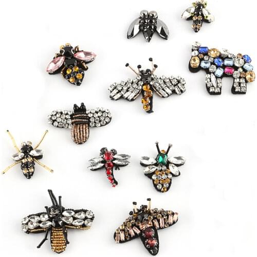Insect Rhinestones Sew on Patches for Clothing DIY Animals Sequins Stripes Applique Clothes Stickers Beaded Badges @X