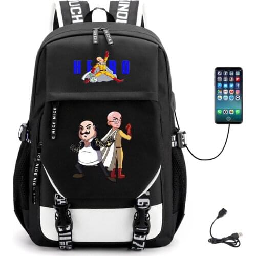 Anime One Punch Man USB Fabric Schoolbag Canvas Teenger Unisex Casual Packsack Backpack Student High Quality Laptop Bag