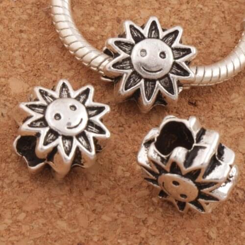 Smiling Sun Face Big Hole Beads 12.5x13mm 18PCS Zinc Alloy Dangle Alloy Metal Jewelry DIY L1348
