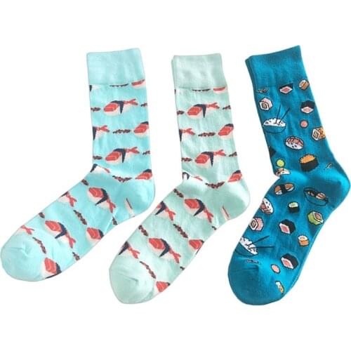 Peonfly Happy Men Funny Creative Harajuku Sushi Cartoon Design Cotton Japanese Crew Socks Novelty Life Sokken