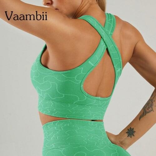 Female Stripe Bra Top With Cups Open Back Active Bra Wide Straps Criss Cross Seamless Bra Without Bones Womens Fitness Clothing