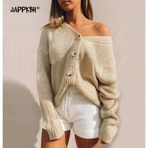 Female Cardigan Knitted Long Sleeve Sweaters Women Autumn Casual Korean Fashion Single-breasted Jackets Spring Sexy V Neck Coats