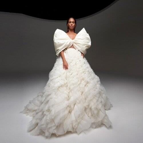 Arabic Prom Dresses For Weddings Ivory High End robe de soiree longue 2 Pieces Ruffle Prom Dress vestidos de fiesta