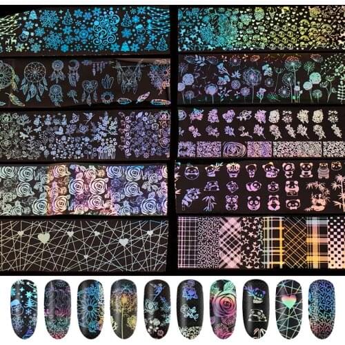 1Roll Holographic Nail Sticker Foil Flame Dandelion Panda Laser nail decoration Aurora Nail Art Foils Decal Decoratio