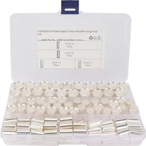 110PCS Wire Crimp Fitting Ferrules AWG 4,2,1,2/0 Non Insulated for Widely Used in Electronics, Electric Connectors