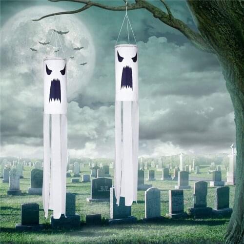 2Pcs Halloween Windsock Flag LED Light Ghost Windsock Outdoor Hanging Flag Wind Streamer for Yard Garden Pathway Party Decor