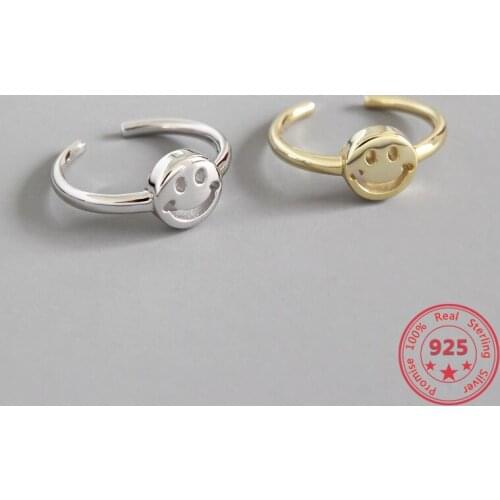 2019 Fashion 925 Sterling Silver Popular Simple Smile Face Promise Rings for Women Open Designer Jewelry