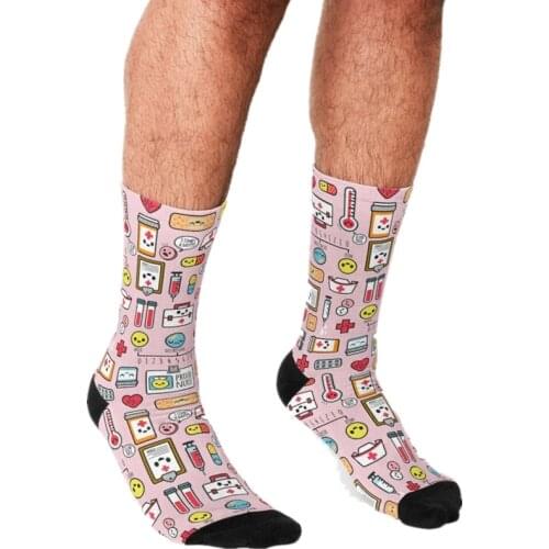 2021 Funny Socks Men harajuku Proud To Be a Nurse Pink Printed Happy hip hop Men Socks Novelty Skateboard Crew Casual socks