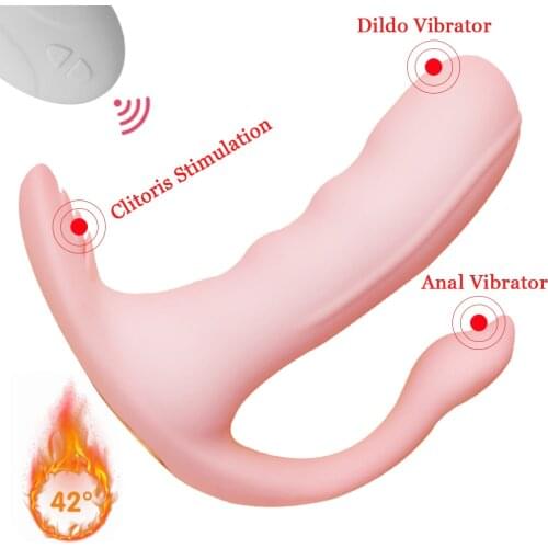 3 IN 1 Heating Wearable Dildo Vibrator Sex Toys Panties Vibrator for Women G-spot Anal Vagina Clitoris Stimulator Remote Control