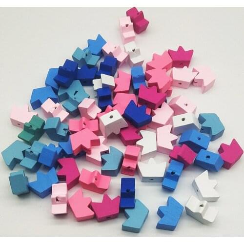30Pcs Color Fashion Charm Crown Wooden Beads Children DIY Handmade Beaded Material Loose Bead Jewelry Baby Toy Accessories