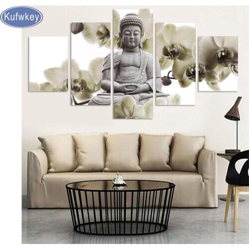 5pcs buddha orchid 5d diy diamond painting square full drill diamond embroidery mosaic modern buddha home decoration 3d painting