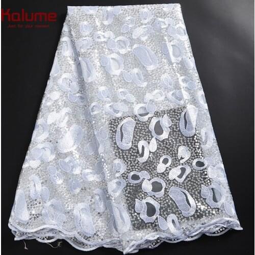 Kalume African Lace Fabric Sequins Frech Net Lace Fabric High Quality Nigerian Tulle Lace Fabric For Party Wedding Dress H2364