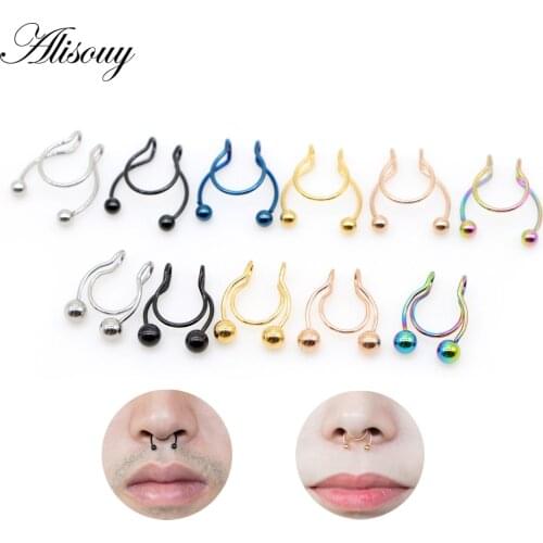 Alisouy 1pc Nose Ring Fake Septum Piercing Stainless Steel Clip Hoop Nose Rings Stud Sexy for Women Non Pierced Body Jewelry 20G
