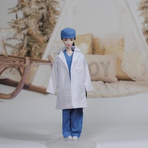 BJD Dolls Doctor Long Gown + T-Shirt + Pants + Hat Clothes Set for 1/8 BJD Dolls (Doll Not included)