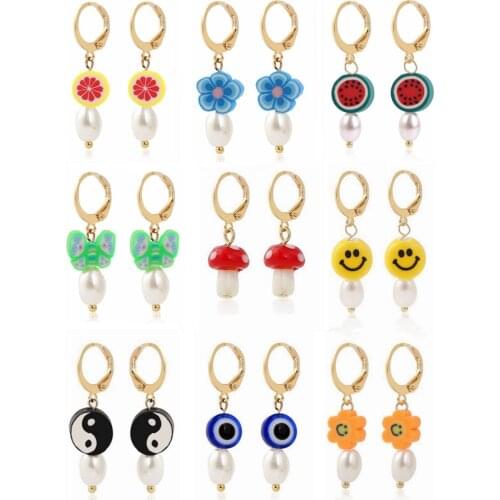 Bohemia Drop Dangle Earings for Women Summer Pearl Earrings Random Color Earring Clay Smile Evil Pendant Earring Jewelry 2021