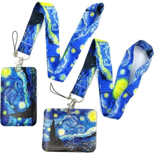 Van gogh Oil Painting Starry Sky Key lanyard Car KeyChain ID Card Pass Gym Mobile Phone Badge Kids Key Ring Holder Jewelry