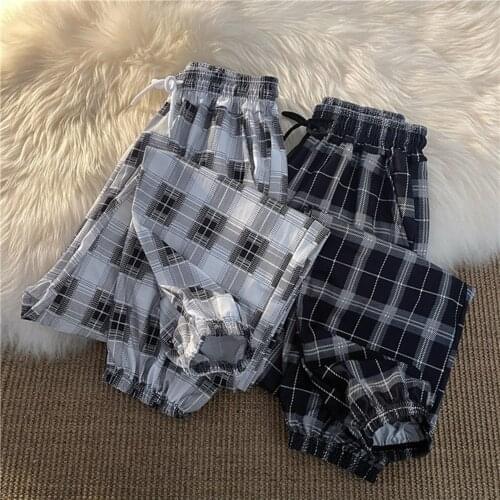 Plaid pants summer women 2021 new trend Korean fashion high-waist nine-point pants casual Hong Kong style wild tide