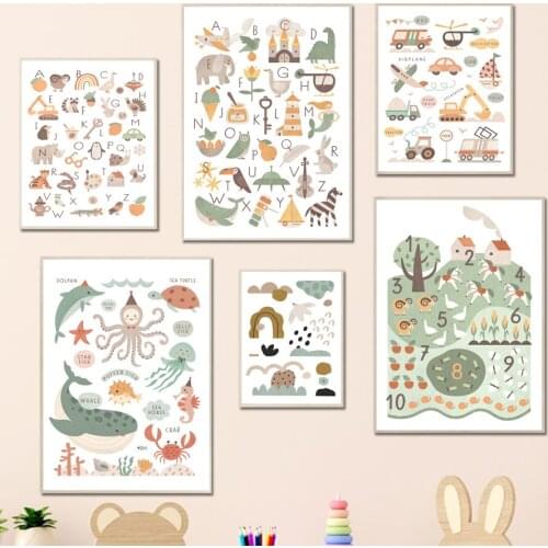 Digital Meter Rainbow Alphabet Dinosaur Wall Art Canvas Painting Nordic Educate Posters And Prints Wall Pictures Kids Room Decor