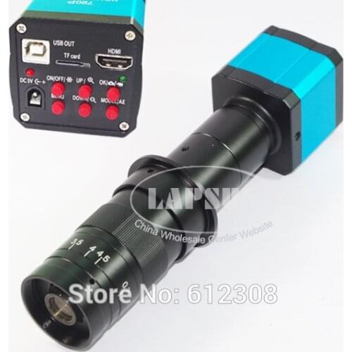 14MP HDMI 720P HD USB Digital Industry Video Inspection Microscope Camera Set TF Card Video Recorder + 180X C-MOUNT Glass Lens