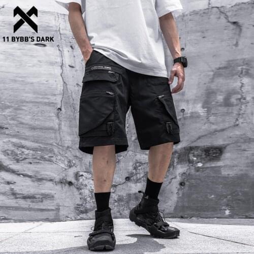 11 BYBBS DARK Zipper Pockets Cargo Joggers Shorts Men Dark Functional Streetwear Summer Elastic Waist Nylon Baggy Shorts Pants