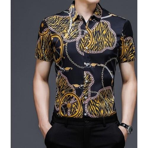 Elegant Luxury Gold Chain Printed Designer Shirts 2021 Oversize Fashionable Clothes Big Size White European Clothing Party Wear