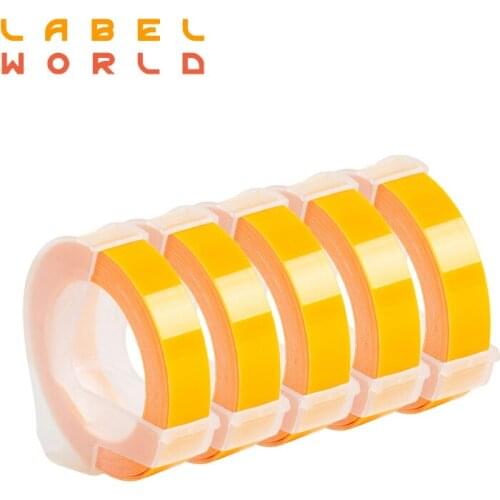 Label World 5Pcs Compatible DYMO 3D yellow Plastic Embossing 9mm Labels for Embossing Label Makers for DYMO 1610/12965/1540