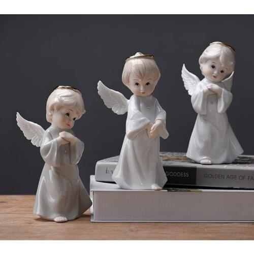 Europe Ceramic Character Angel Miniature Figurines Home Decoration Accessories Living Room Fairy Garden Ornaments Wedding Gifts