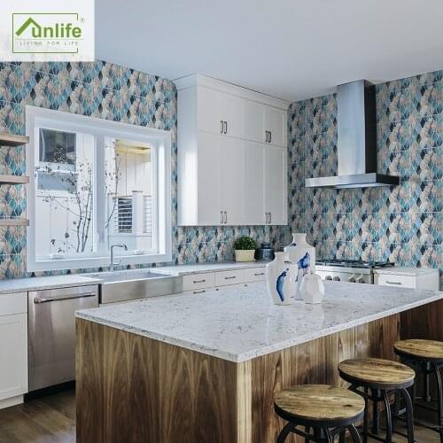 Funlife® Blue and Light Pink Vine Mosaic Tile sticker Peel & Stick Removable Kitchen Backsplash Easy to Clean Wallpaper Floor