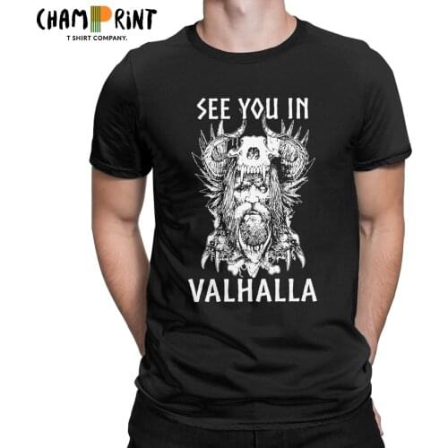Mens T-Shirt Viking See You In Valhalla Vintage Cotton Tee Shirt Short Sleeve T Shirts Round Collar Clothing Summer