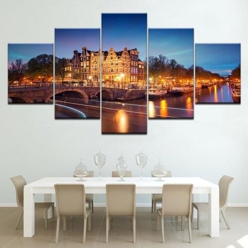 Hot Sale 5 Pieces/set Amsterdam Building Modern Home Wall Decor Canvas Picture Art Hd Print Unframed Painting On Artworks