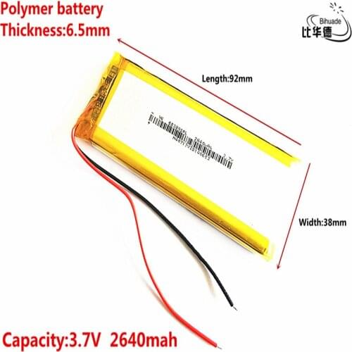 Good Qulity Liter energy battery 3.7V,2640mAH,653892 Polymer lithium ion / Li-ion battery for TOY,POWER BANK,GPS,mp3,mp4