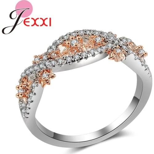 High Quality Colorful Excellent Pentagram Braid Setting Micro Cubic Zirconia Rose Gold Rings For Woman Girls Engagement
