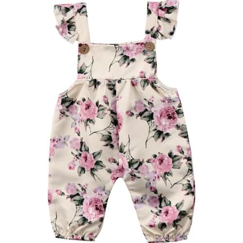 Newborn Toddler Baby Girls Flower Strap Ruffles Romper Jumpsuit Playsuit Outfit Clothes