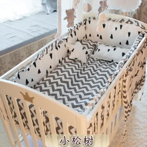 6PCS pine wave Baby bedding set crib set Nursery Crib Bedding cotton bumper suit winter bedclothes,4bumpers+sheet+pillow cover)