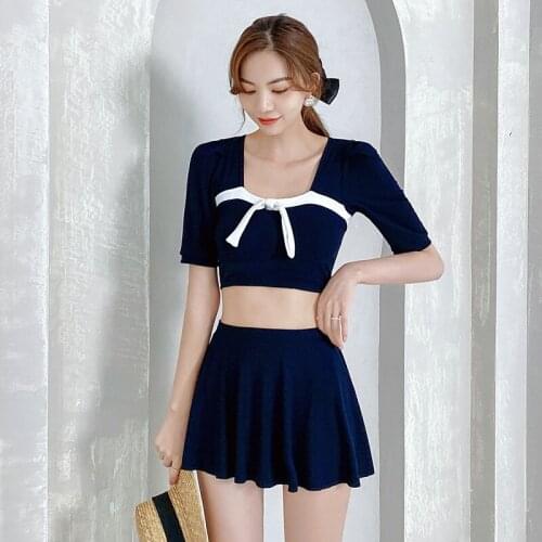 Two Piece Swimsuit For Women Hot Swimwear Plus Size Korea Cute Tankini Vogue Female Korean Sexy Split Skirt High Waist Polyester