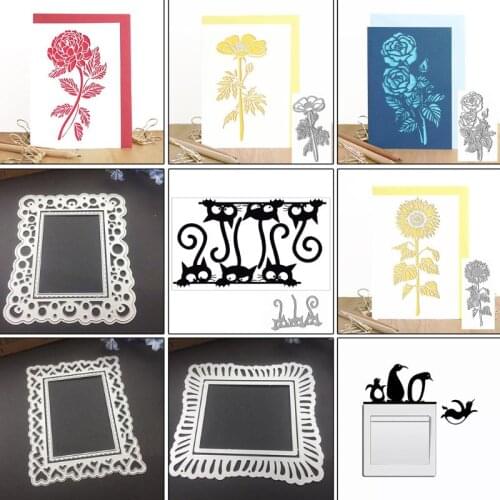 Heart Frame Rose Flowers Penguin Metal Cutting Dies Stencil DIY Scrapbooking Album Stamp Paper Card Embossing Decor Craft