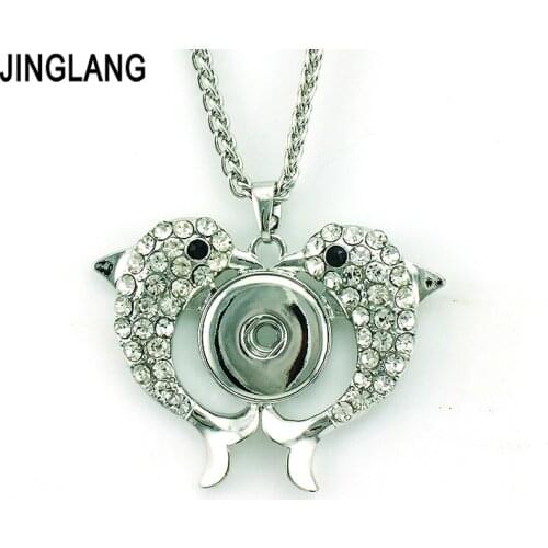 Fashion Pendant Necklaces 18mm Snap Buttons Double Rhinestone Dolphin Interchangeable Necklaces For Women Jewelry