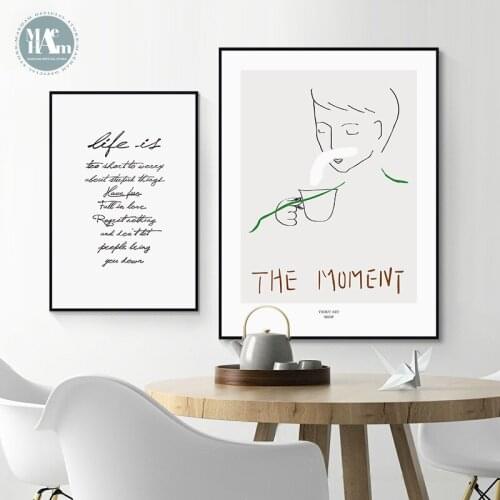 Nordic Style Wall Art Canvas Poster Minimalist figures line Print abstract Painting Picture for Living Room Decor