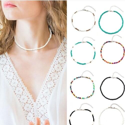 Bohemian Handmade Rainbow Beads Choker Necklace Boho Candy Color Bead Satellite Necklace Women Fashion Jewelry Necklaces