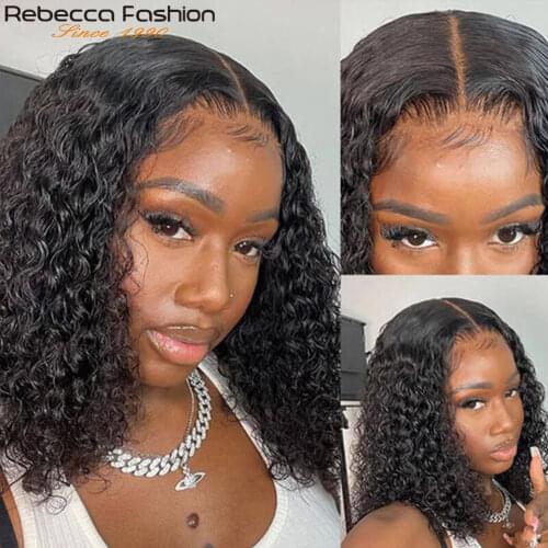 Short Bob Curly Lace Front Wig 13x4 Brazilian Kinky Curly Frontal Human Hair Lace Wig For Black Women Pre-plucked With Baby Hair