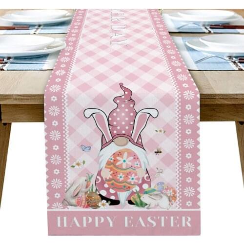 Easter Plaid Dwarf Bunny Table Runner Home Kitchen Dining Table Decor Tablecloth and Placemats Wedding Table Decor