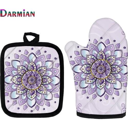 DARMIAN New Bohemian Flower Fashion Design Microwave Oven Gloves and Resistant Hot Pads Potholders 2pcs/Set for Kitchen Cooking